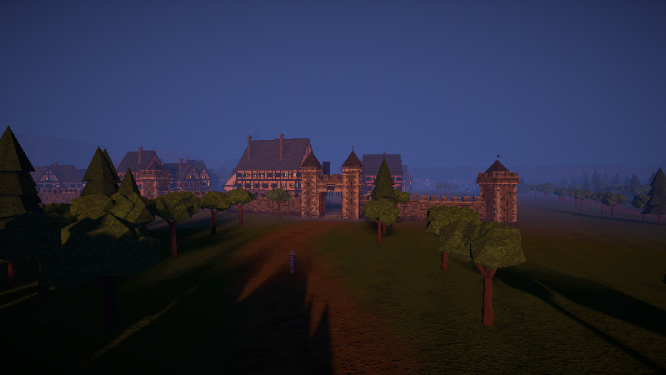 Wardwick's west gate and towers at dusk